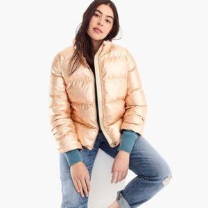 J. Crew Rose Gold Metallic Puffer Jacket with Primaloft